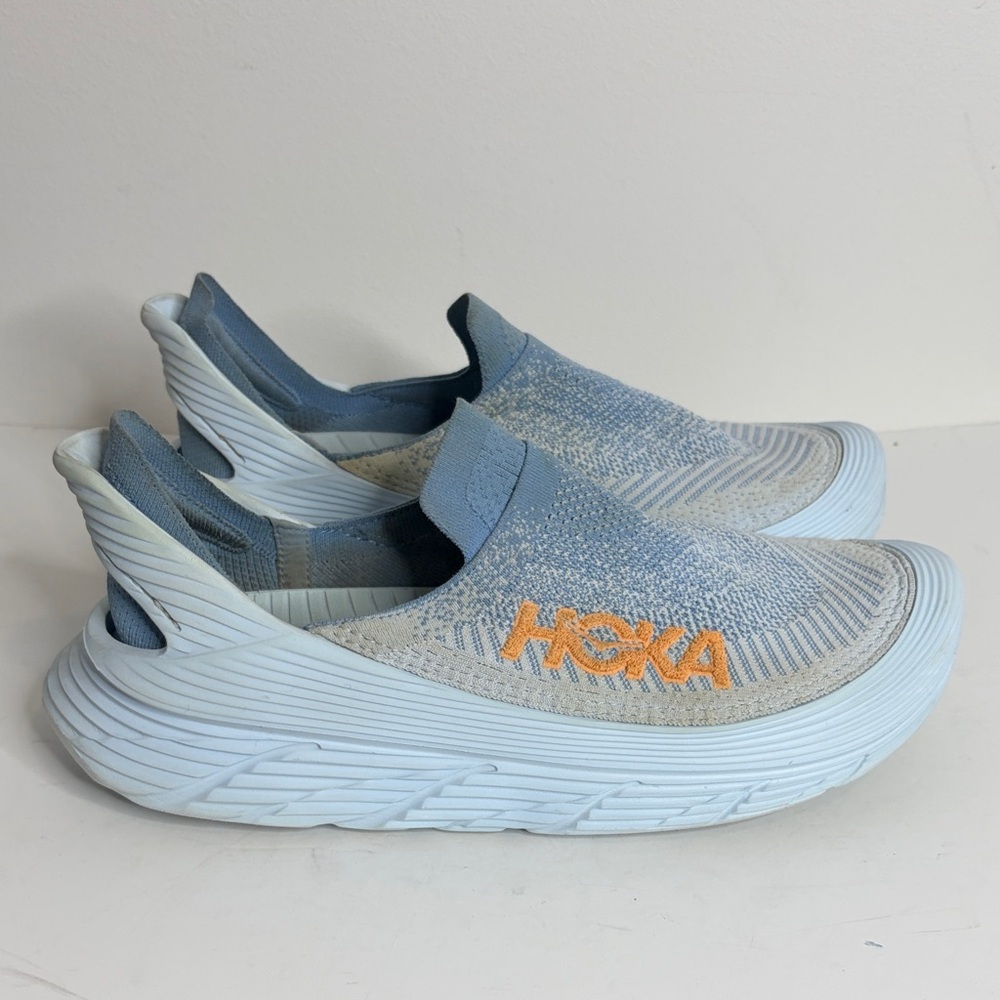 Hoka Restore TC Shoes Men 12 Womens 13 Light Blue Slip On Stretch Knit Unisex